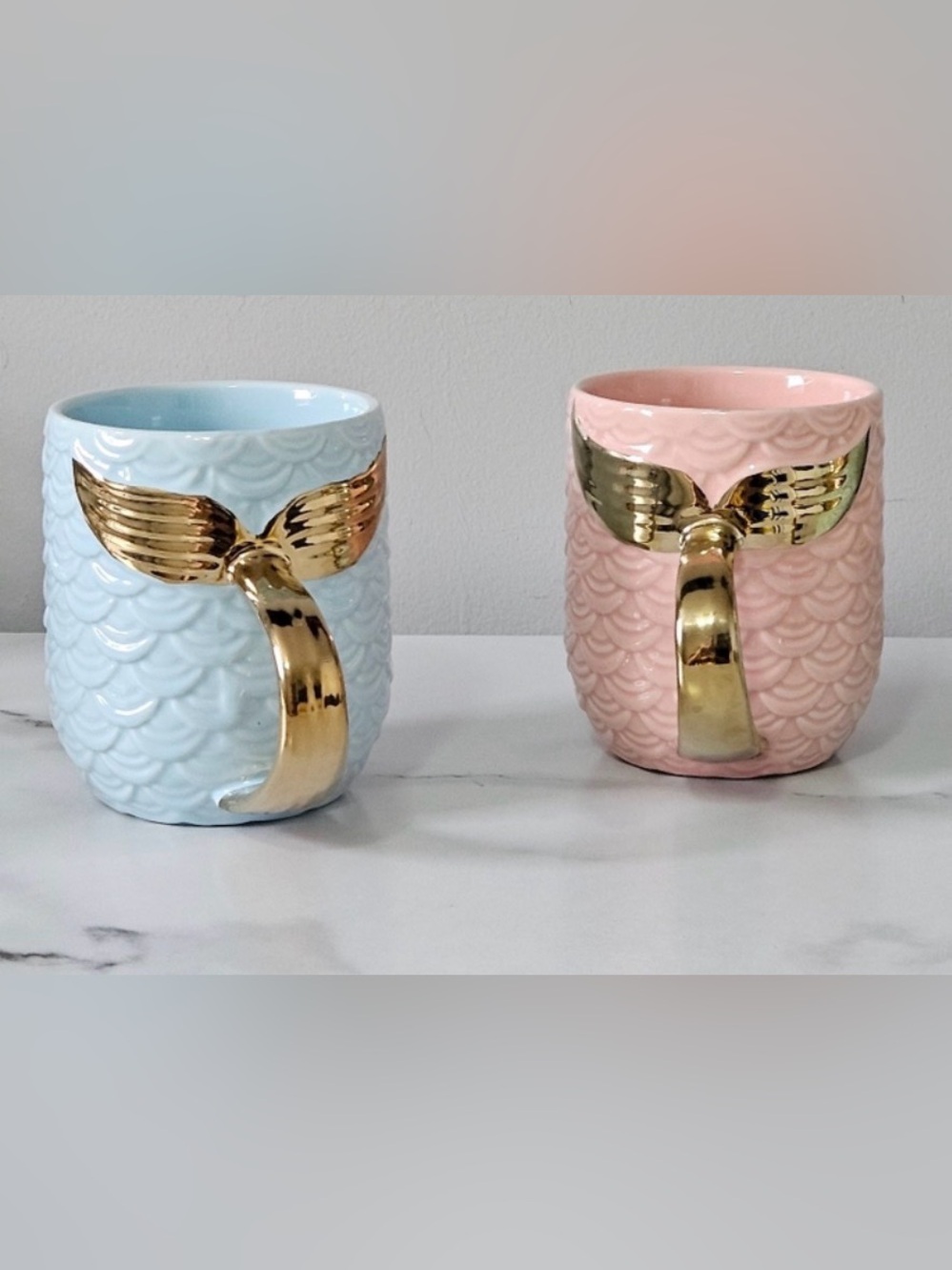 Ceramic Mermaid Tail Mug with Gold Handle. Pink or Blue. Pick One.